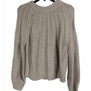 Dreamers Sweater Womens Medium Taupe Round Neck Detail Knit Long Sleeve Pullover